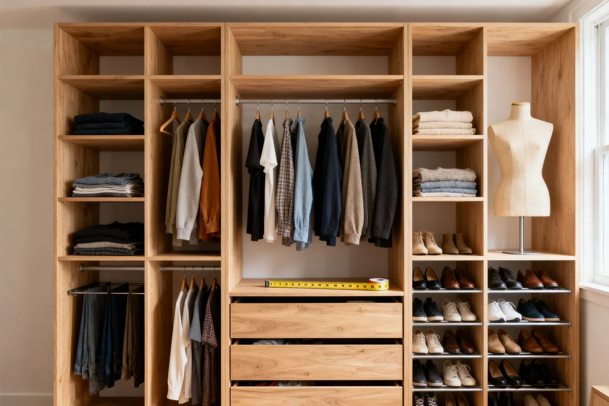 Dressing organisé scandinave avec dimensions optimales