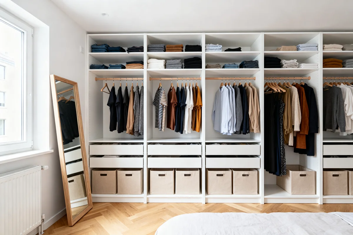 Dressing Ikea PAX scandinave moderne en bois clair