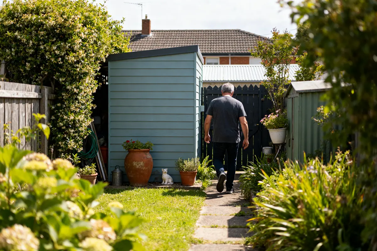 Homme entrant sans autorisation dans mon jardin fleuri par la porte arrière